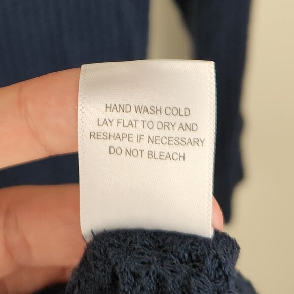 LNA Revolve Cross Strap Waffle Knit Long Sleeve Thermal Sweater Top Navy Blue M - Picture 8 of 8